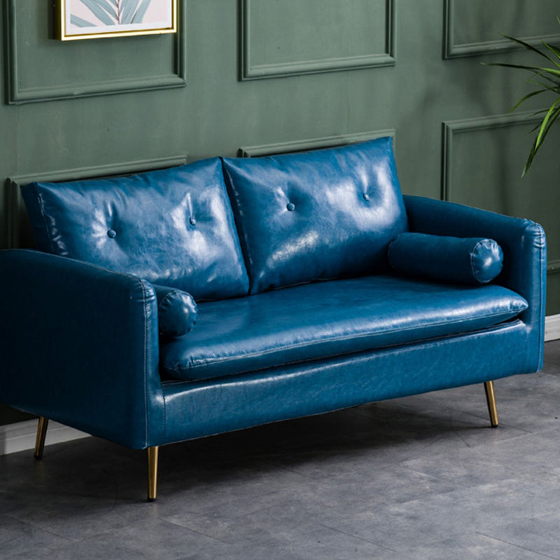 Glam Sofa with 2 Pillows Square Arm Faux Leather Living Room Seating
