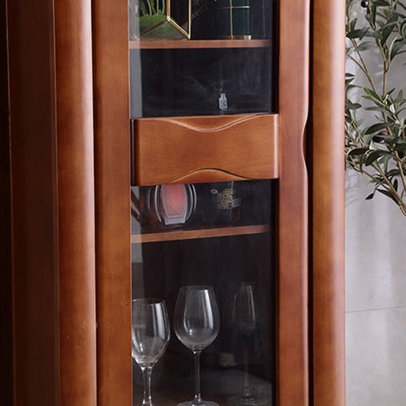Contemporary Glass Paned Cabinet in Rubberwood 1/2-Door Solid Wood Storage Cabinet