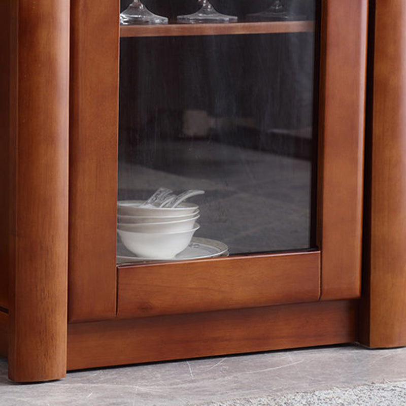 Contemporary Glass Paned Cabinet in Rubberwood 1/2-Door Solid Wood Storage Cabinet