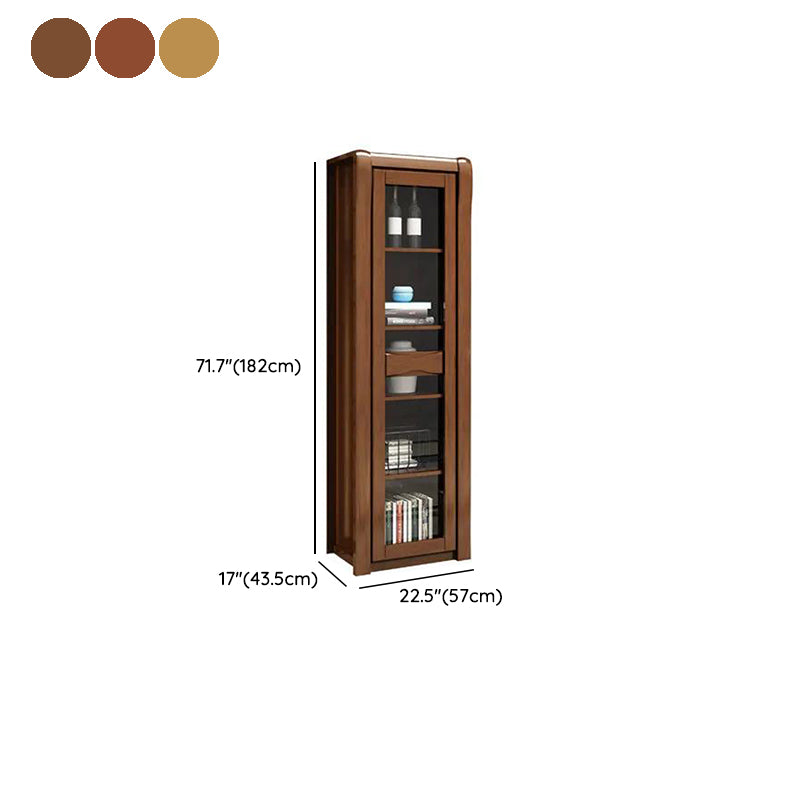 Contemporary Glass Paned Cabinet in Rubberwood 1/2-Door Solid Wood Storage Cabinet