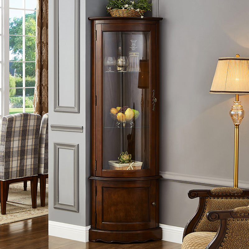 Industrial Triangle Accent Cabinet Solid Wood Storage Cabinet with Glass Doors