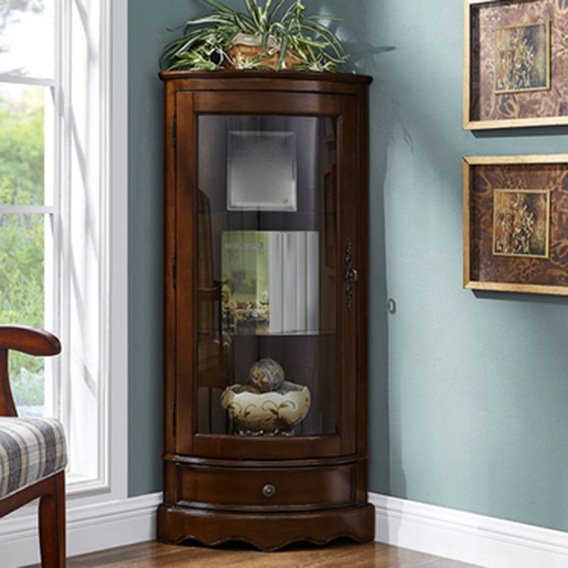 Industrial Triangle Accent Cabinet Solid Wood Storage Cabinet with Glass Doors