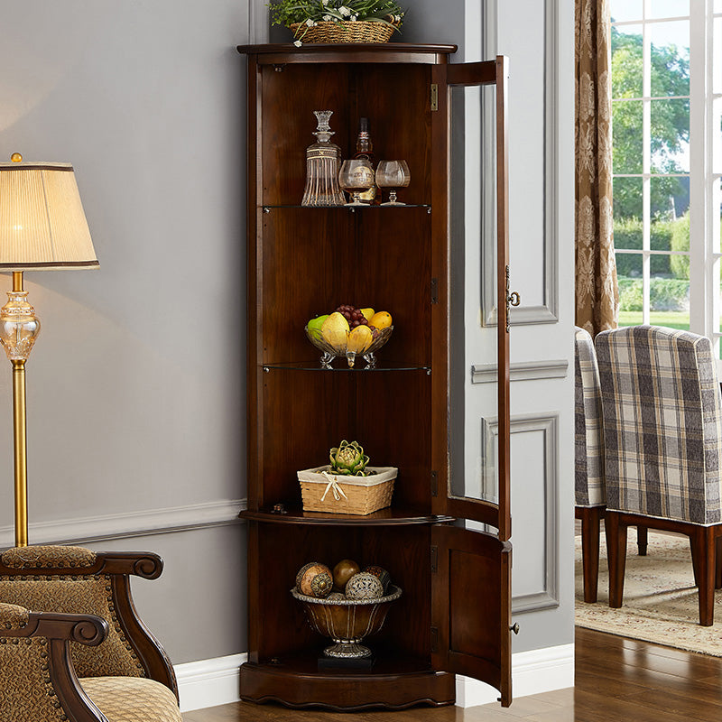 Industrial Triangle Accent Cabinet Solid Wood Storage Cabinet with Glass Doors