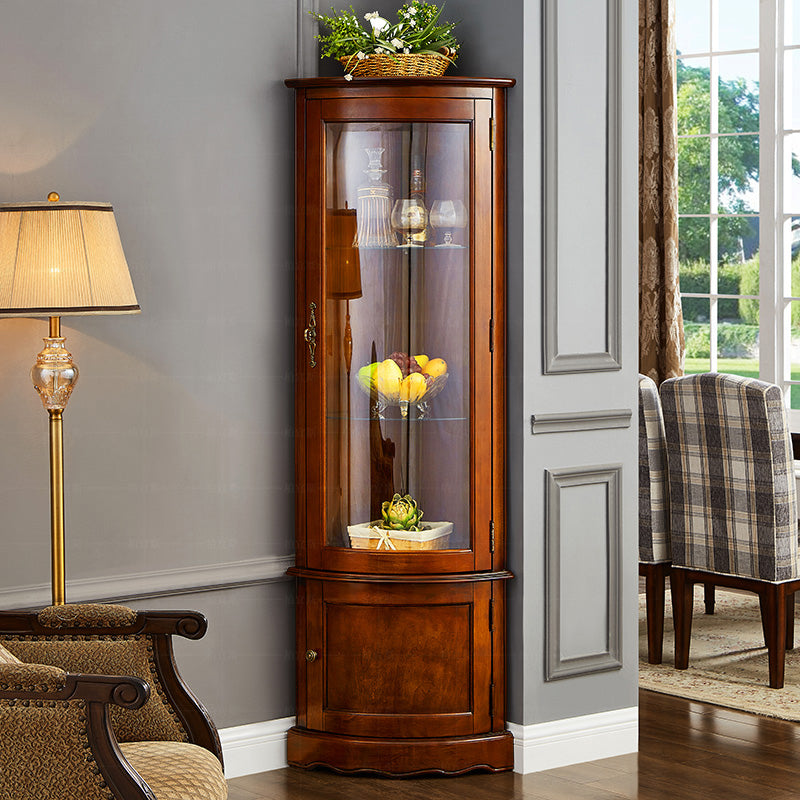 Industrial Triangle Accent Cabinet Solid Wood Storage Cabinet with Glass Doors