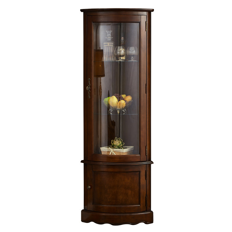 Industrial Triangle Accent Cabinet Solid Wood Storage Cabinet with Glass Doors