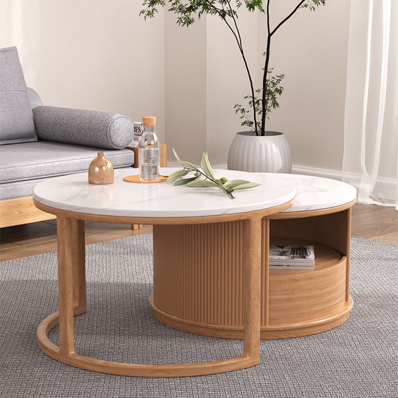 Round Coffee Table Frame Nesting Coffee Table Set with Storage Shelf
