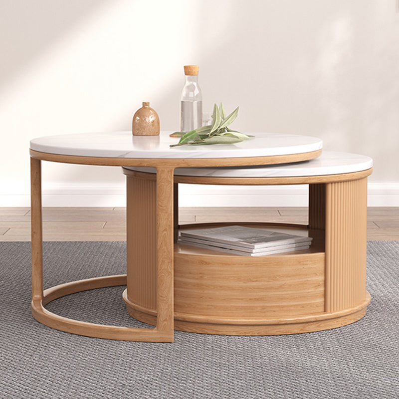 Round Coffee Table Frame Nesting Coffee Table Set with Storage Shelf
