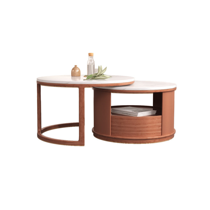 Round Coffee Table Frame Nesting Coffee Table Set with Storage Shelf