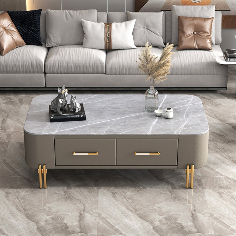 Slate Rectangular Coffee Table 4 Legs Single Coffee Table with 2 Drawers
