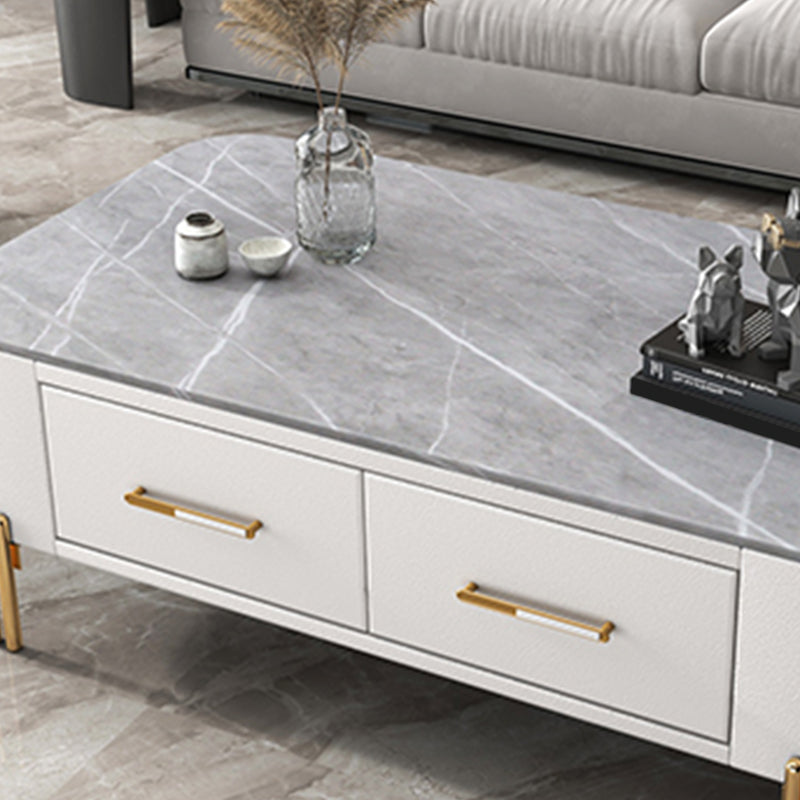Slate Rectangular Coffee Table 4 Legs Single Coffee Table with 2 Drawers