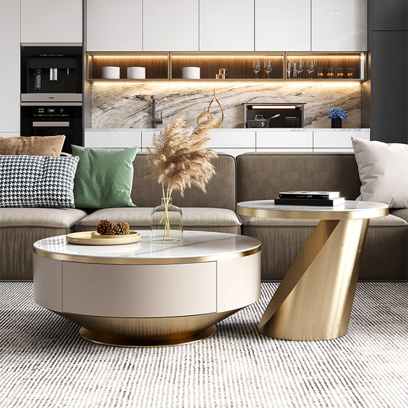 Pedestal Coffee Table Set Slate Round Coffee Table for Living Room