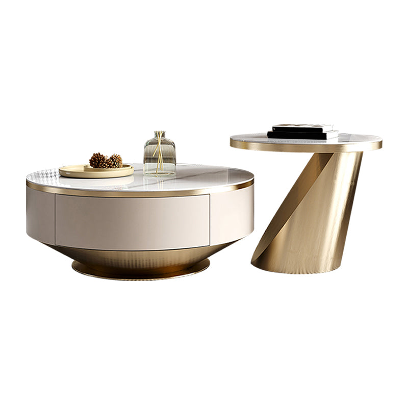 Pedestal Coffee Table Set Slate Round Coffee Table for Living Room