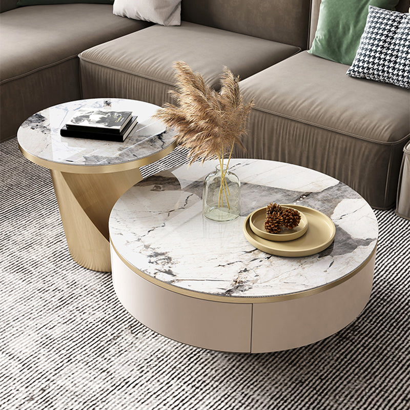 Pedestal Coffee Table Set Slate Round Coffee Table for Living Room