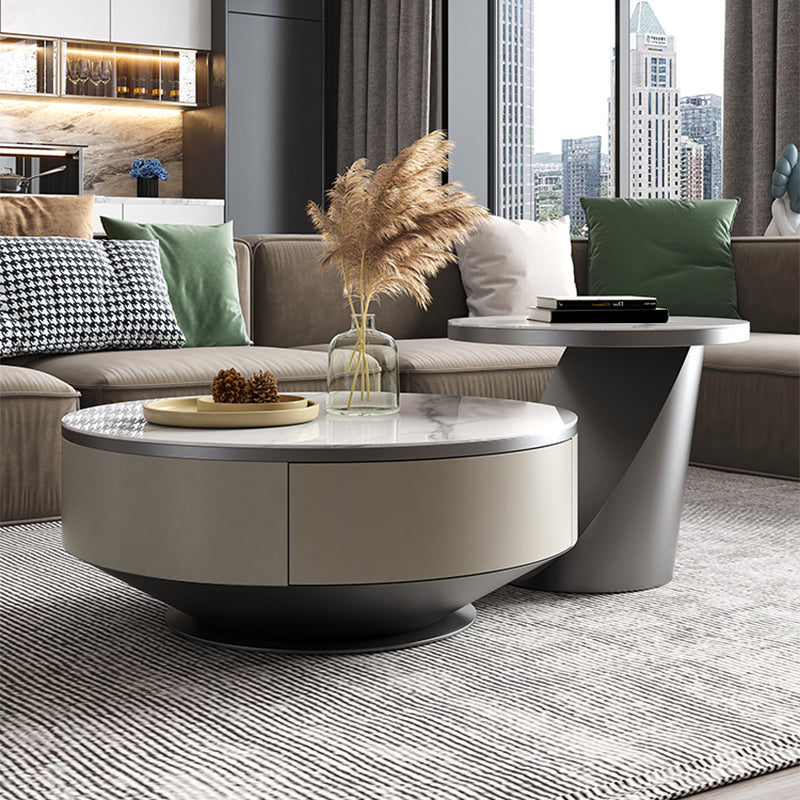 Pedestal Coffee Table Set Slate Round Coffee Table for Living Room