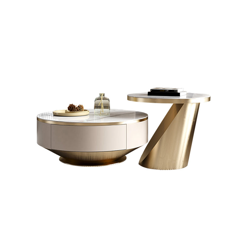 Pedestal Coffee Table Set Slate Round Coffee Table for Living Room