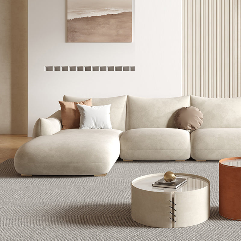 Modern Fabric Sectional with Bolster Pillows 31.5" Tall White L-shape Sectional