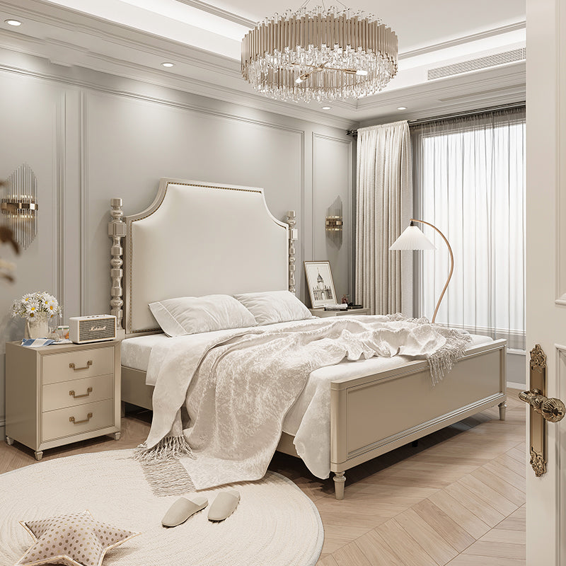 French Country Solid Wood Standard Bed Headboard Bed Frame with Legs