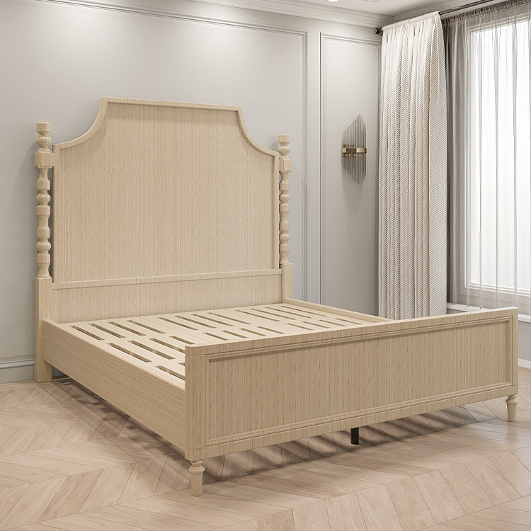 French Country Solid Wood Standard Bed Headboard Bed Frame with Legs