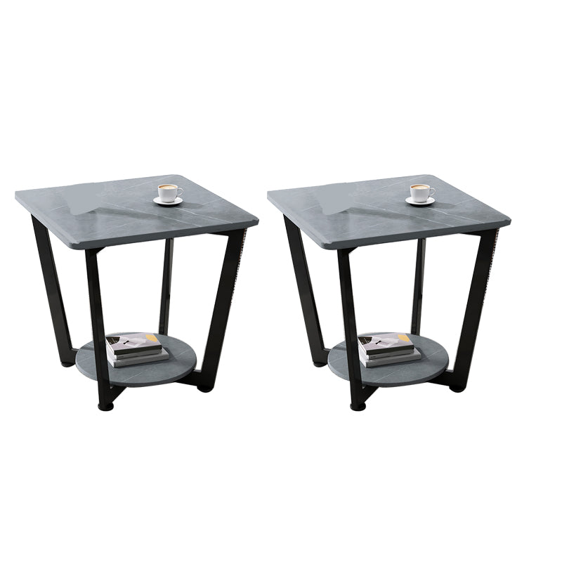 Modernistic Metallic Pedestal End Table Metal Rectangular Slate Top Side End Table