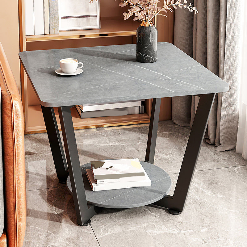 Modernistic Metallic Pedestal End Table Metal Rectangular Slate Top Side End Table