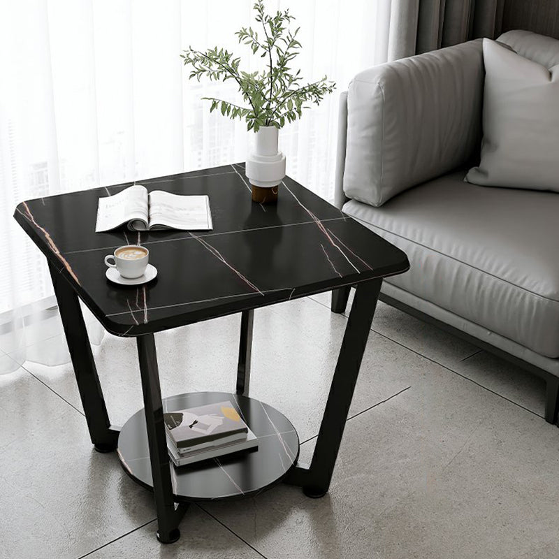 Modernistic Metallic Pedestal End Table Metal Rectangular Slate Top Side End Table