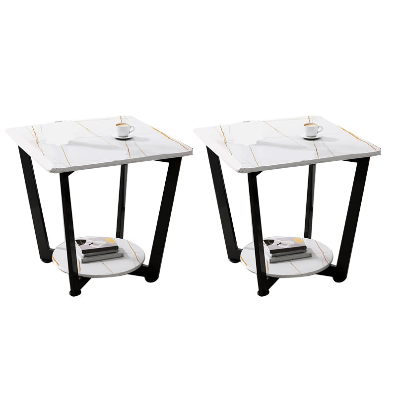 Modernistic Metallic Pedestal End Table Metal Rectangular Slate Top Side End Table