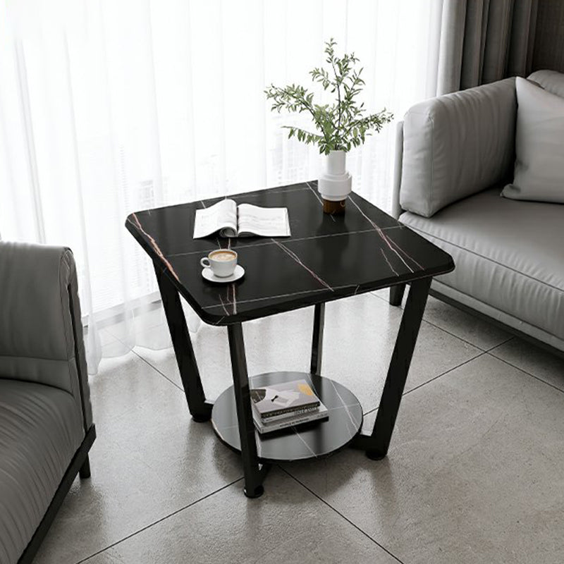 Modernistic Metallic Pedestal End Table Metal Rectangular Slate Top Side End Table