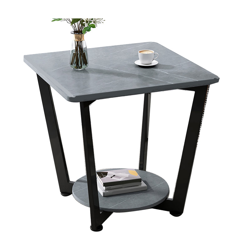Modernistic Metallic Pedestal End Table Metal Rectangular Slate Top Side End Table
