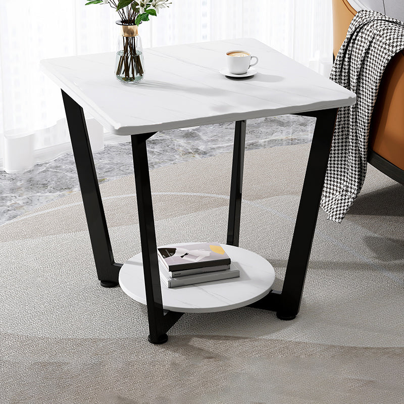 Modernistic Metallic Pedestal End Table Metal Rectangular Slate Top Side End Table