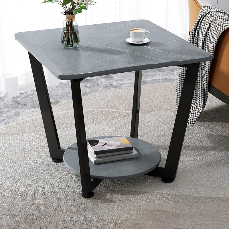 Modernistic Metallic Pedestal End Table Metal Rectangular Slate Top Side End Table