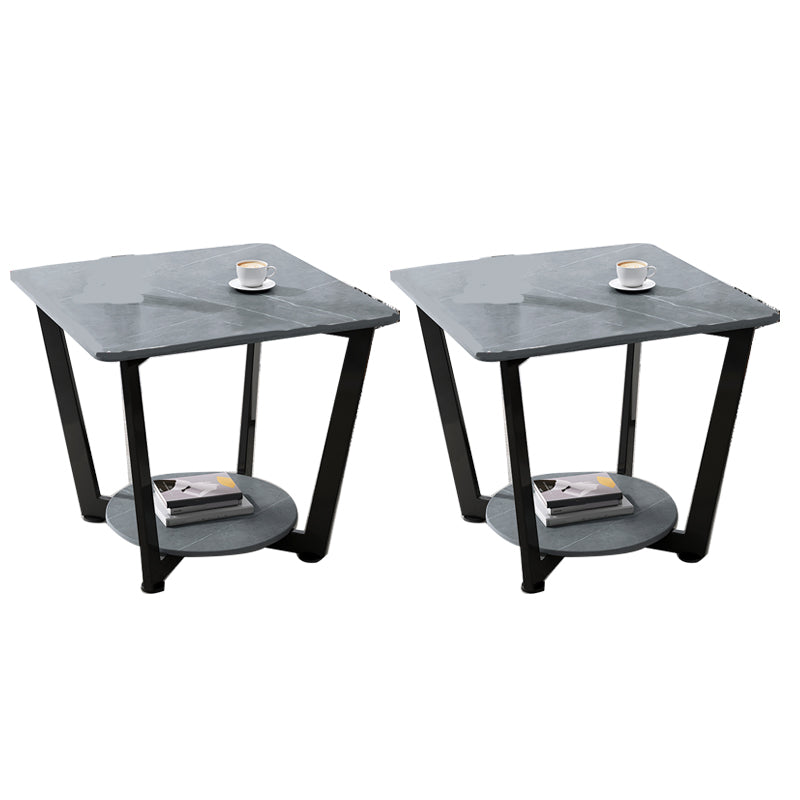 Modernistic Metallic Pedestal End Table Metal Rectangular Slate Top Side End Table