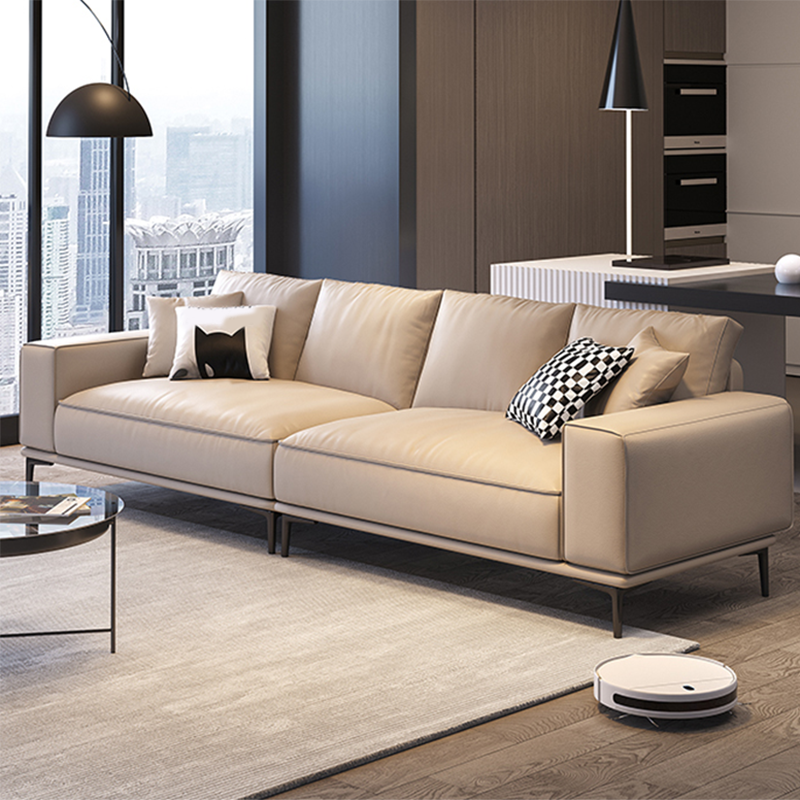 Contemporary Genuine Leather Pillows Square Arm Living Room Seating