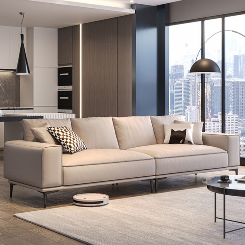 Contemporary Genuine Leather Pillows Square Arm Living Room Seating