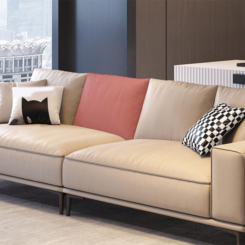 Contemporary Genuine Leather Pillows Square Arm Living Room Seating