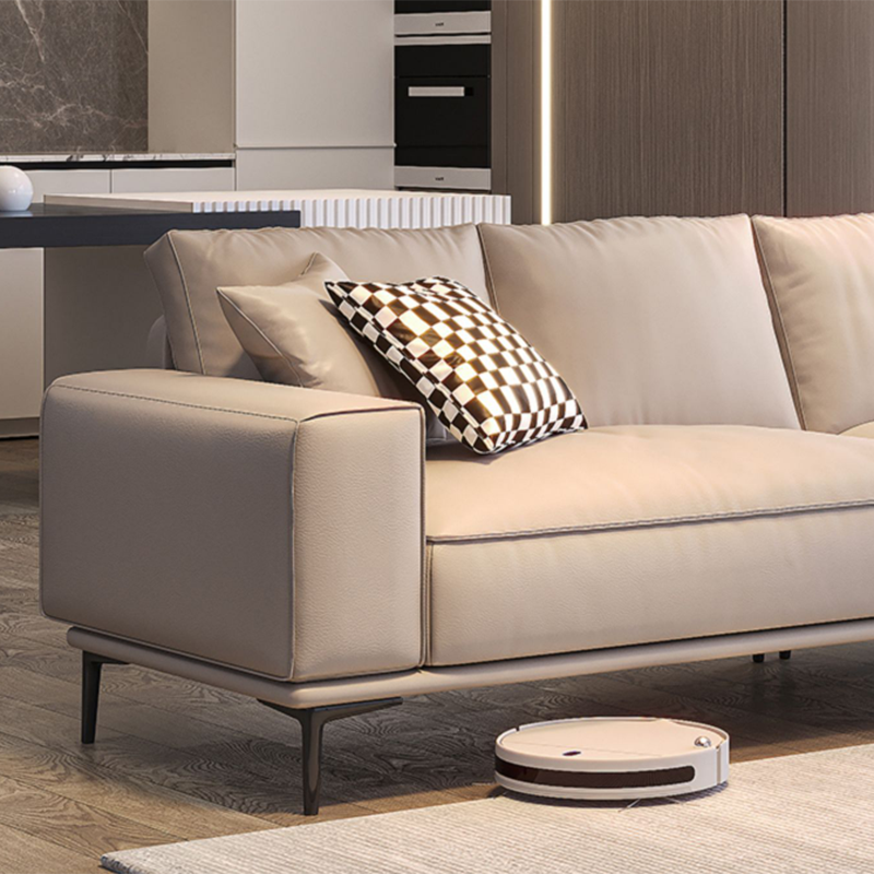 Contemporary Genuine Leather Pillows Square Arm Living Room Seating