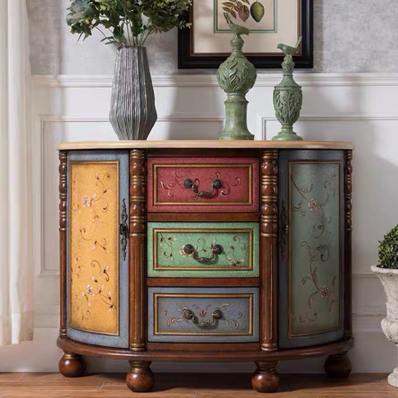 Industrial Bombe Accent Cabinet with Drawers and 2 Doors in Solid Wood