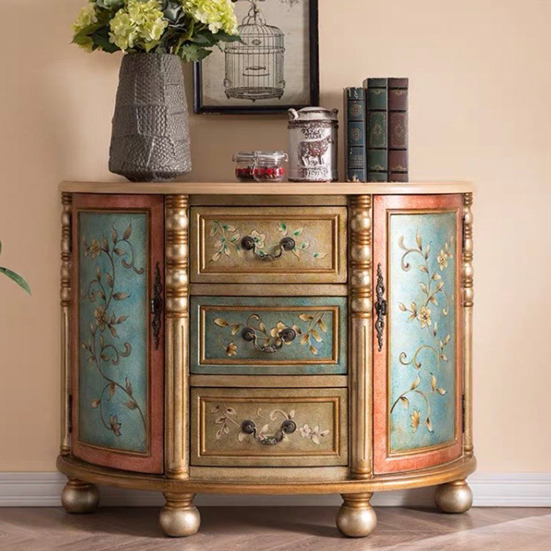 Industrial Bombe Accent Cabinet with Drawers and 2 Doors in Solid Wood