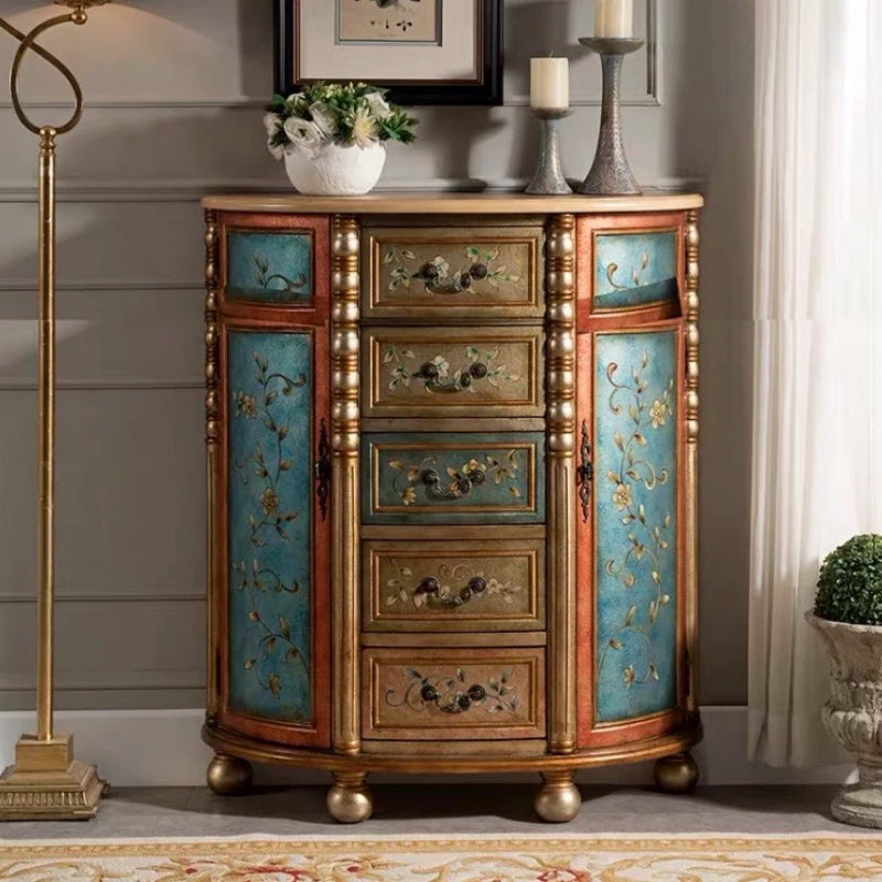 Industrial Bombe Accent Cabinet with Drawers and 2 Doors in Solid Wood