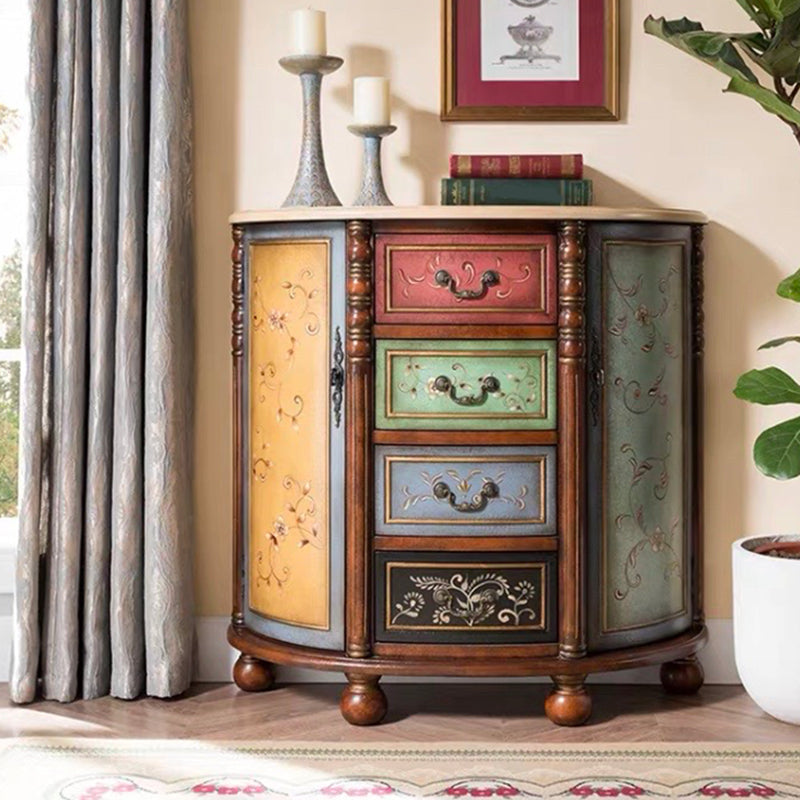 Industrial Bombe Accent Cabinet with Drawers and 2 Doors in Solid Wood