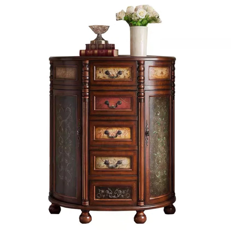 Industrial Bombe Accent Cabinet with Drawers and 2 Doors in Solid Wood