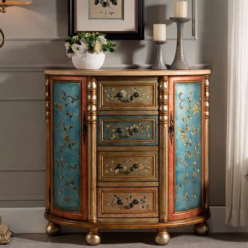 Industrial Bombe Accent Cabinet with Drawers and 2 Doors in Solid Wood