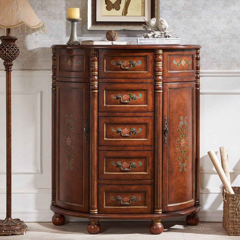 Industrial Bombe Accent Cabinet with Drawers and 2 Doors in Solid Wood