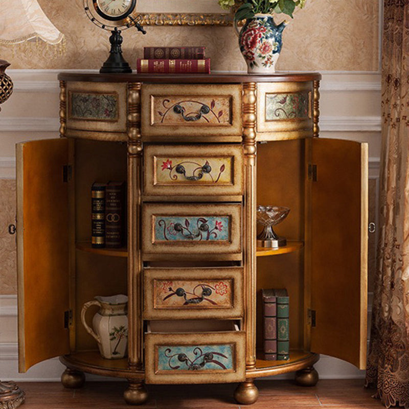 Industrial Bombe Accent Cabinet with Drawers and 2 Doors in Solid Wood