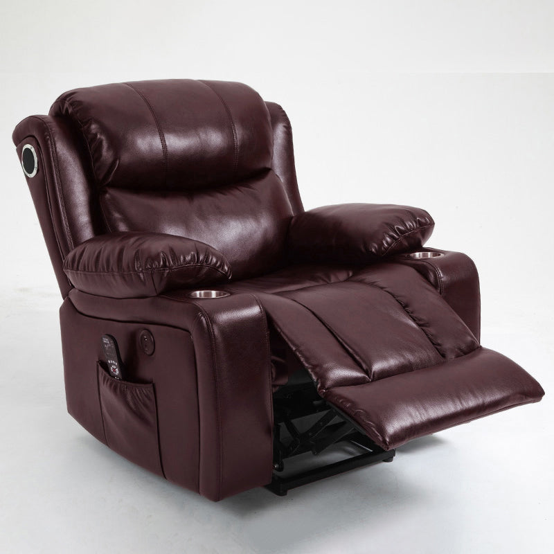 Traditional Leather Recliner Standard Recliner with Massage and Storage