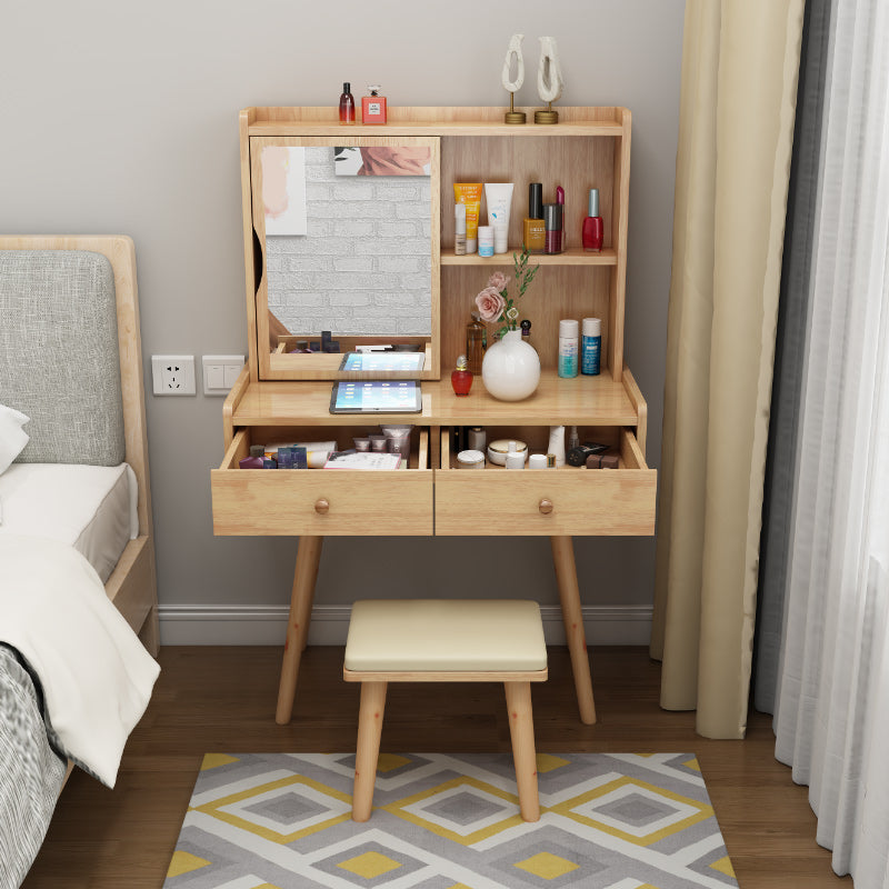 Scandinavian Dressing Table with Mirror and Drawer Solid Wood