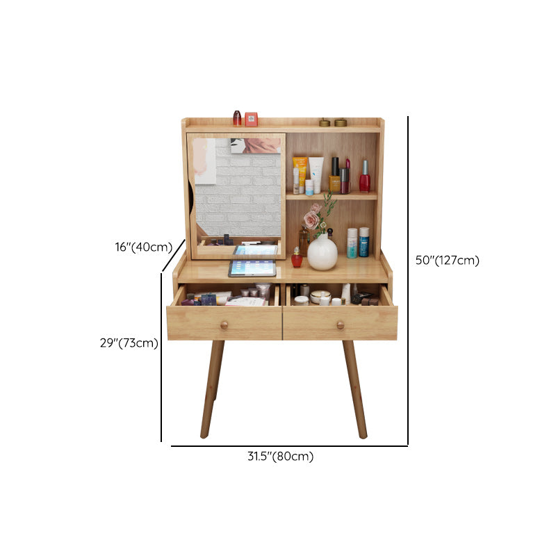Scandinavian Dressing Table with Mirror and Drawer Solid Wood