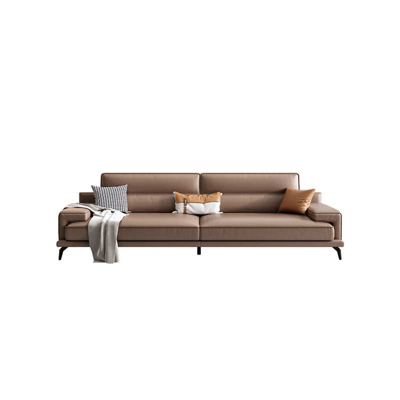 Modern Sewn Pillow Back Cushions Sofa Genuine Leather Square Arm Sofa in Brown