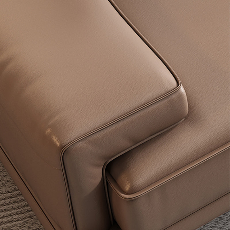 Modern Sewn Pillow Back Cushions Sofa Genuine Leather Square Arm Sofa in Brown
