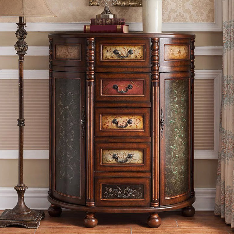 Industrial Solid Wood Cabinet with Drawers and 2 Doors Bombe Cabinet