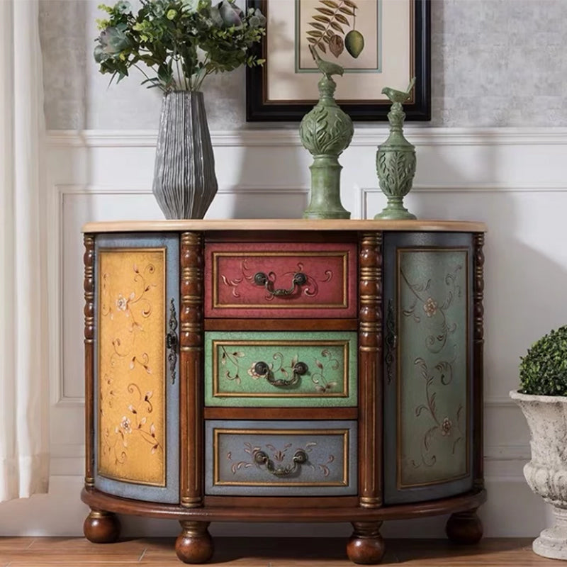 Industrial Solid Wood Cabinet with Drawers and 2 Doors Bombe Cabinet